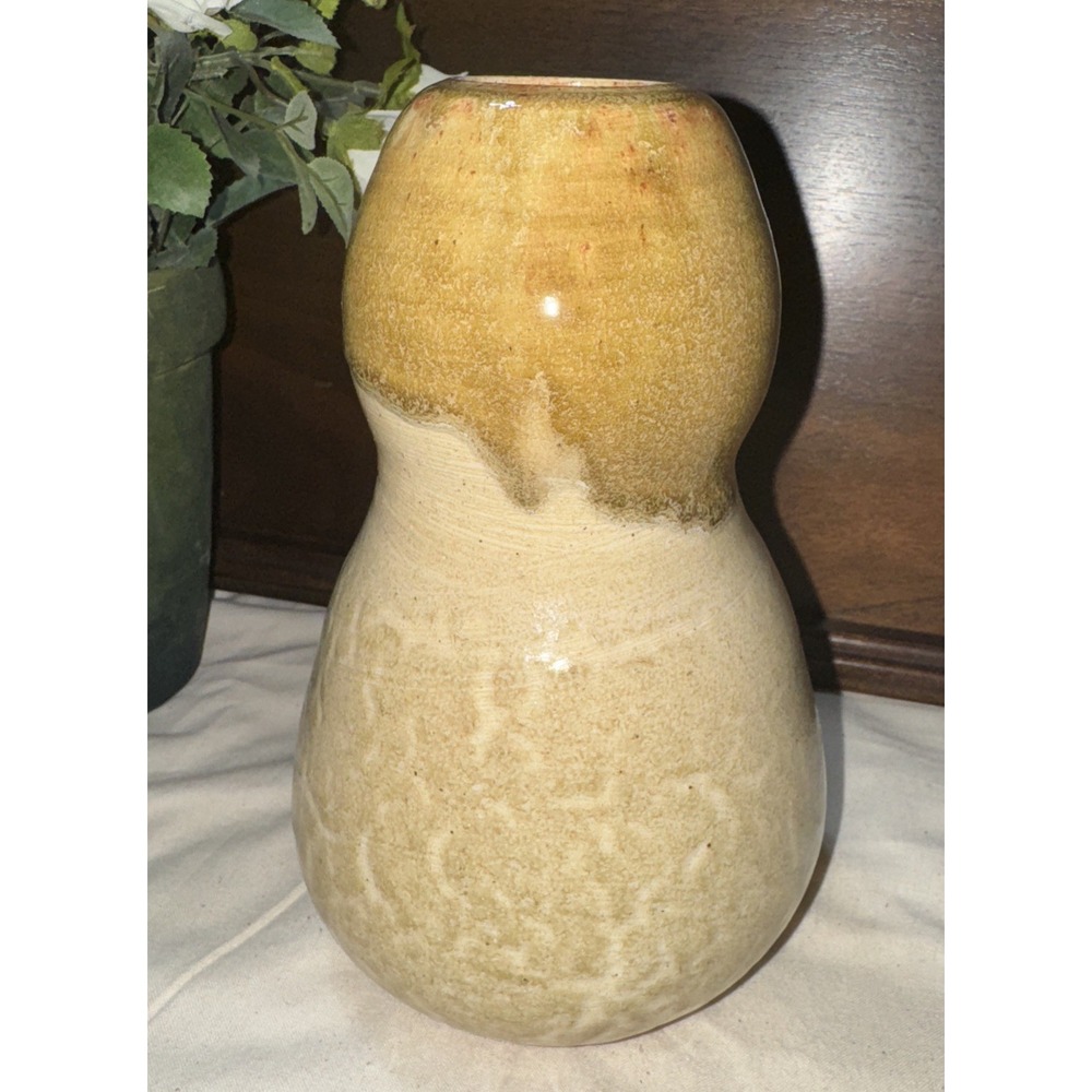 Unique Clay‎ HandCrafted Folk Art Vase ~ Glaze 7.25" Tall Signed